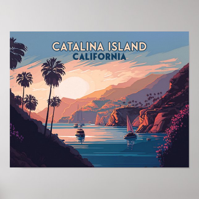 Poster Catalina Island California Boats Sunset Retro (Devant)