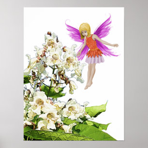 Poster Catalpa Arbre Fée à côté des Fleurs