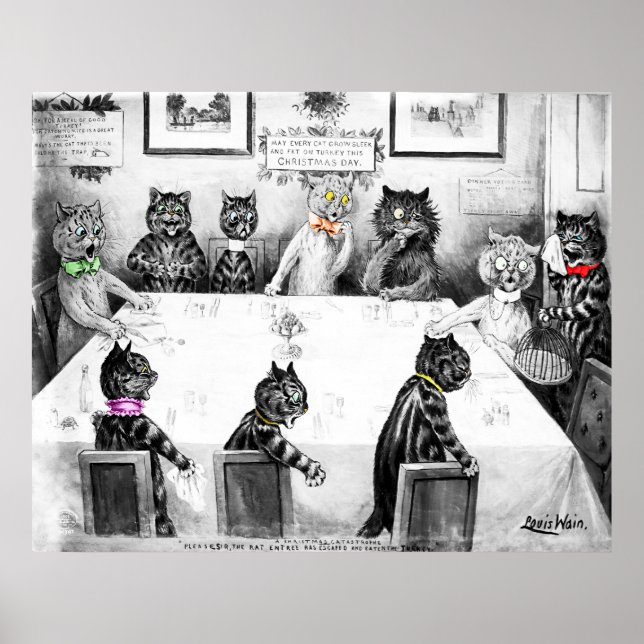 Poster Catastrophe de Noël des chats par Louis Wain (Devant)