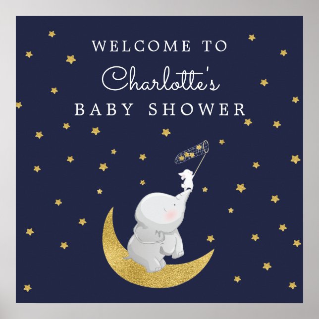Poster Catch A Star Bunny Elephant Baby shower Bienvenue (Devant)