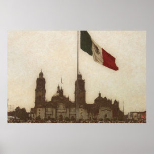 Poster Catedral en el Zocalo del DF con la Bandera 12