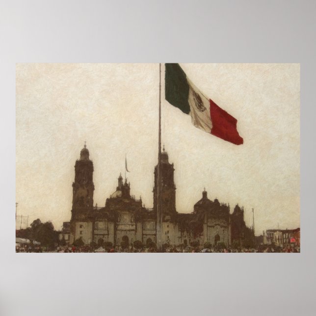 Poster Catedral en el Zocalo del DF con la Bandera 12 (Devant)