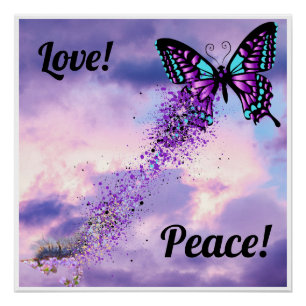 Poster Caterpillar Morph to Purple and Black Butterfly