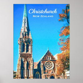 Poster Cathédrale de Christchurch Voyage Nouvelle-Zélande