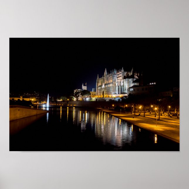 Poster Cathédrale de Palma de Majorque la nuit - Espagne (Devant)
