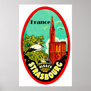 Poster Cathédrale de Strasbourg, cigognes, France, cru
