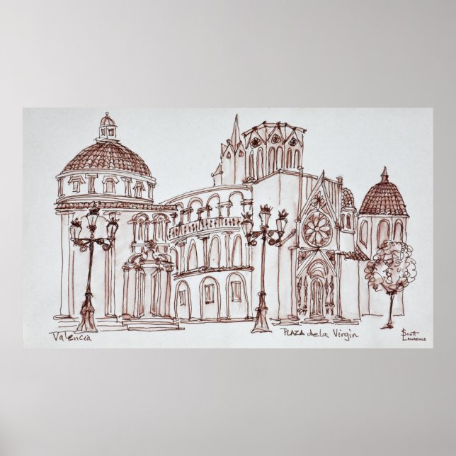 Poster Cathédrale de Valence sur la Plaza de la Virgin (Devant)