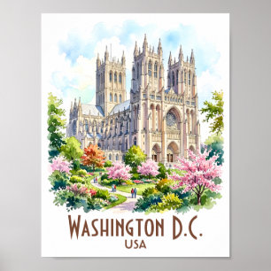 Poster Cathédrale de Washington Aquarelle Religieuse Pers
