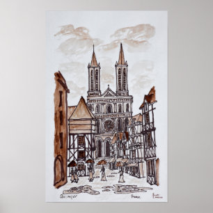 Poster Cathédrale & maisons normandes   Quimper, France