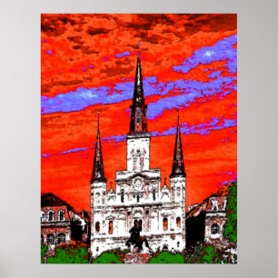 Poster Cathédrale, Nouvelle-Orléans, Couleurs fauvistes