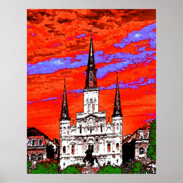 Poster Cathédrale, Nouvelle-Orléans, Couleurs fauvistes (Devant)