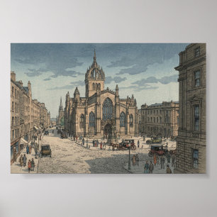 Poster Cathédrale St Giles estampe japonaise sur bois