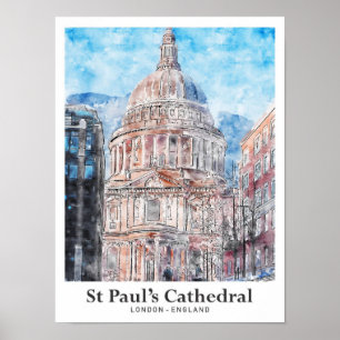 Poster Cathédrale St Paul Londres Travel Aquarelle