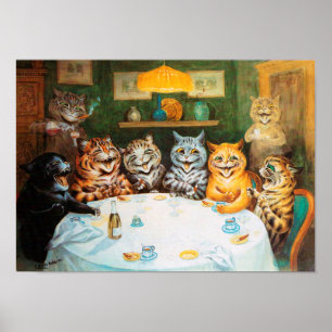 Poster Cats Enjoying Cigars & Brandy, Louis Wain