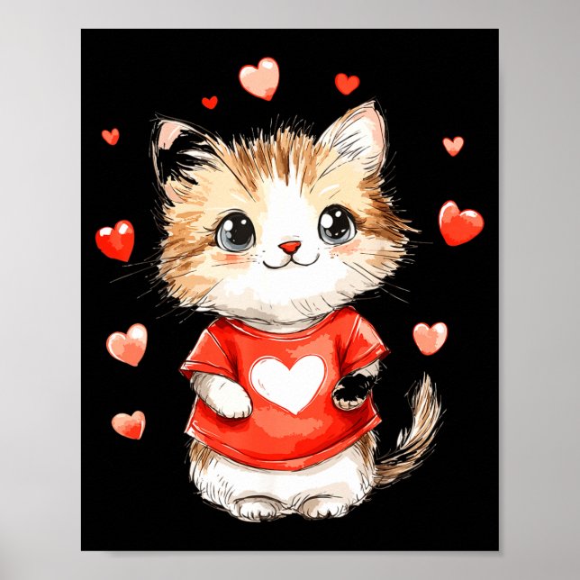 Poster Cats Lover Heart Girls Kitten Valentine’s Day Wome (Devant)
