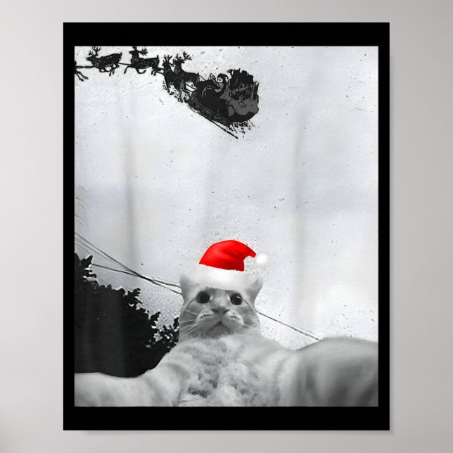 Poster Cats Meme Funny Cat Selfie With Santa Hat Christma (Devant)