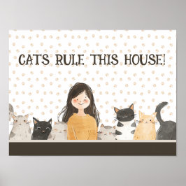 Poster CATS RÈGLE CETTE MAISON Crazy Chat Dame & Kittens 