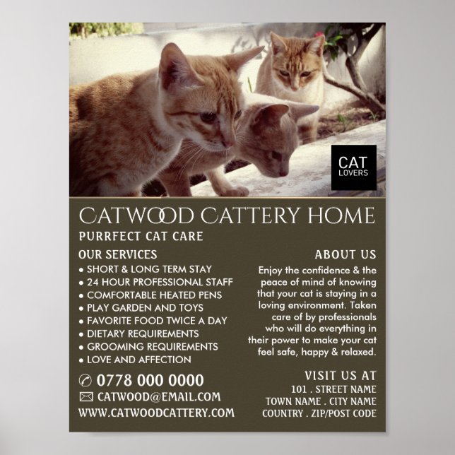 Poster Catterie, Service d'embarquement pour animaux, Pub (Devant)