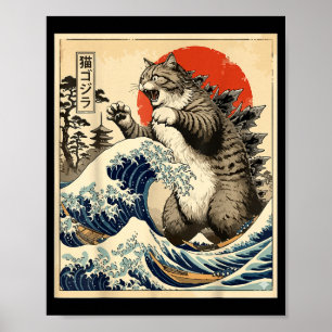 Poster Catzilla Art Japonais Amateur de Chat Graphique Ho