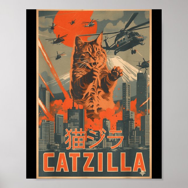 Poster Catzilla Cat Japanese Art Funny Cat For Men Women  (Devant)