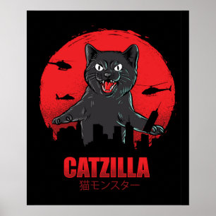 Poster Catzilla Monster Chat détruit Skyscraper Building