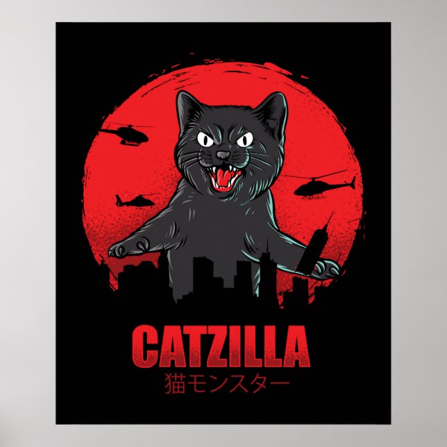 Poster Catzilla Monster Chat détruit Skyscraper Building (Devant)