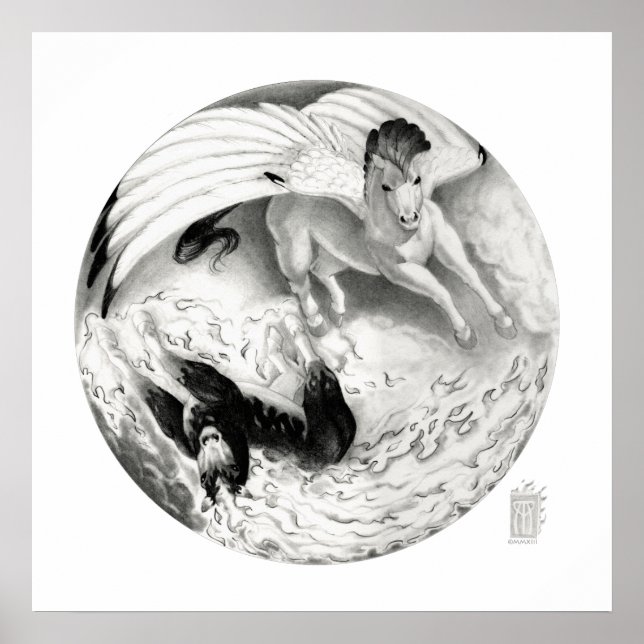 Poster Cauchemar/Mesa Pegasus Yin Yang en noir et blanc (Devant)