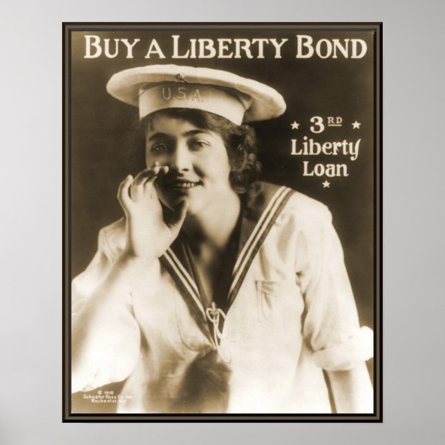 Poster Caution de la marine vintage pour la liberté WW1 (Devant)