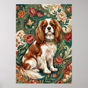 Poster Cavalier Blenheim Folk Floral Paisley Portrait