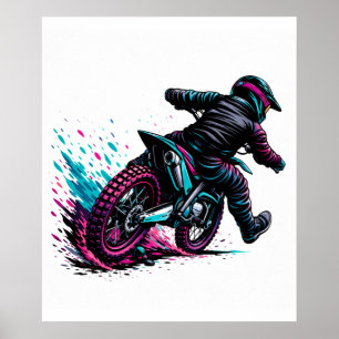 Poster Cavalier de motocross de style BD éclaboussé de bo