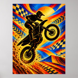 Poster Cavalier de motocross Saut extrême Silhouette
