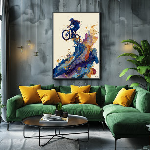 Poster Cavalier de VTT à encre fluide abstraite – Dynamiq