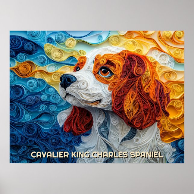 Poster Cavalier King Charles Quilling Art Chien Portrait (Devant)
