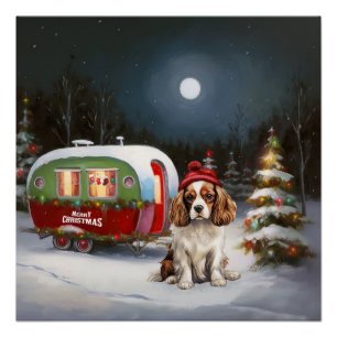 Poster Cavalier King Charles Spaniel Caravane Noël