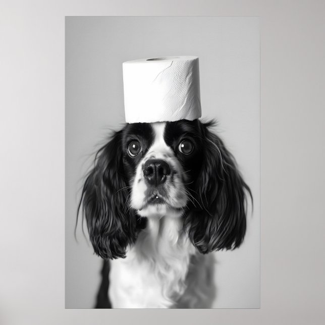 Poster Cavalier Spaniel Bathroom Print, Funny Dog Toilet (Devant)