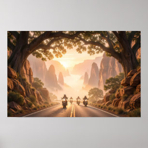 Poster Cavaliers du lever du soleil à travers l'affiche d
