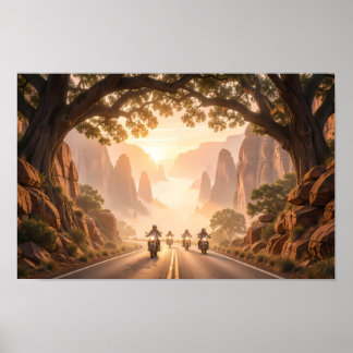 Poster Cavaliers du lever du soleil à travers l'affiche d