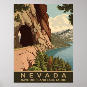Poster Cave Rock et Lake Tahoe Nevada, Voyage