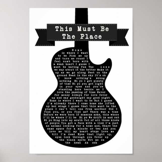 Poster Ce Doit Être L'Endroit Black & White Guitar Song (Devant)