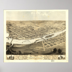 Poster Cedar Rapids Iowa 1868 Antique Panoramic Map
