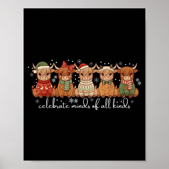 Poster Celebrate Minds Of All Kinds Highland Cow Sped Tea (Devant)
