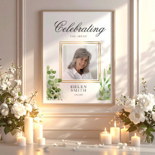 Poster Célébration commémorative de la vie Élégante verdu