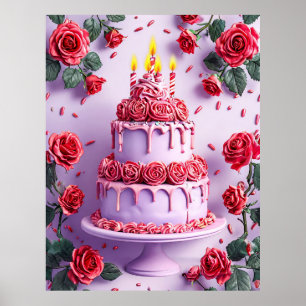 Poster Célébration D'Anniversaire Avec Gâteau Aux Bougies