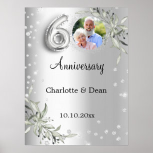 Poster Célébration de 60 ans de mariage - Photo argentée 