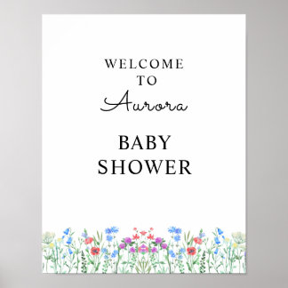 Poster Célébration de Baby Shower aux Fleurs Sauvages Mul