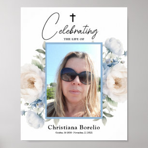 Poster Célébration de la vie Blue Floral Woman Funeral
