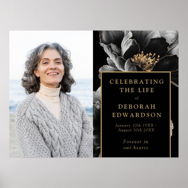 Poster Célébration de la vie de funérailles en or noir Si (Devant)