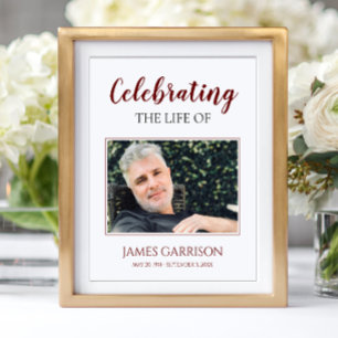 Poster Célébration de la vie en rouge foncé avec photo fu