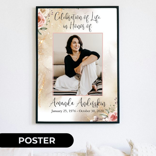 Poster Célébration de la vie Funérailles pêche et or (Créateur téléchargé)