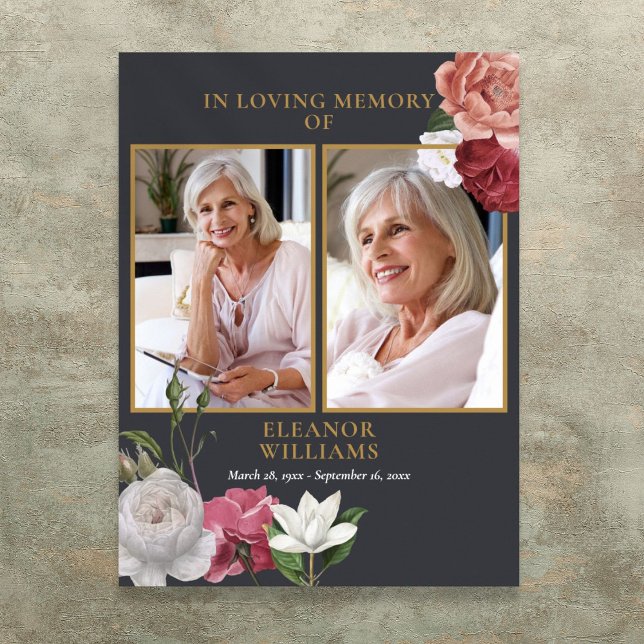 Poster Célébration de la vie funéraire photo florale 2 (Floral 2 Photo Celebration Of Life Funeral Poster)